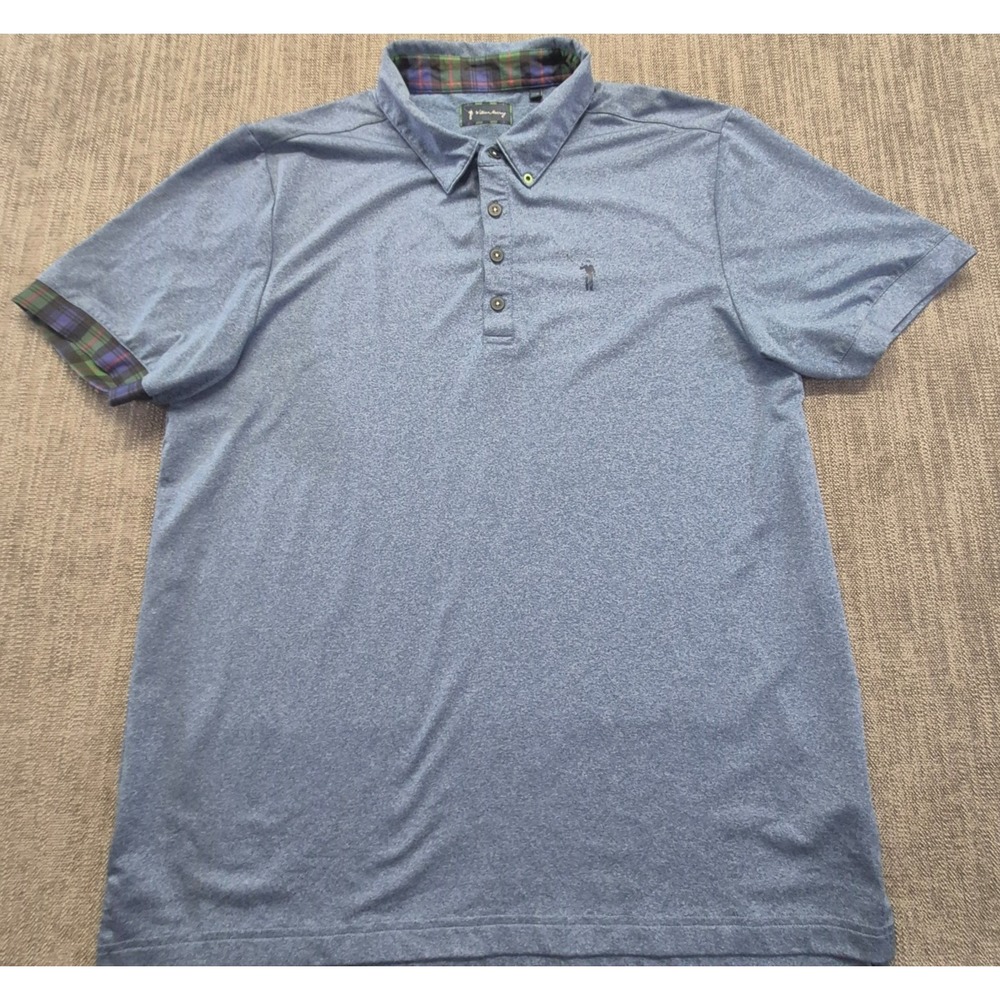 William Murray men's‎ blue golf polo LG tartan trim outdoor stretch logo